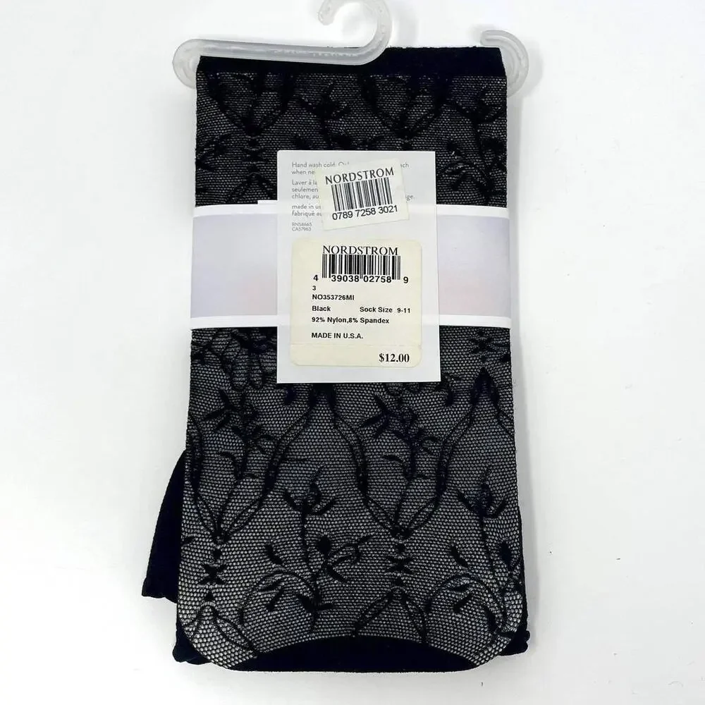 00s CHELSEA 28 NORDSTROM Vintage Black Floral Mesh Socks
